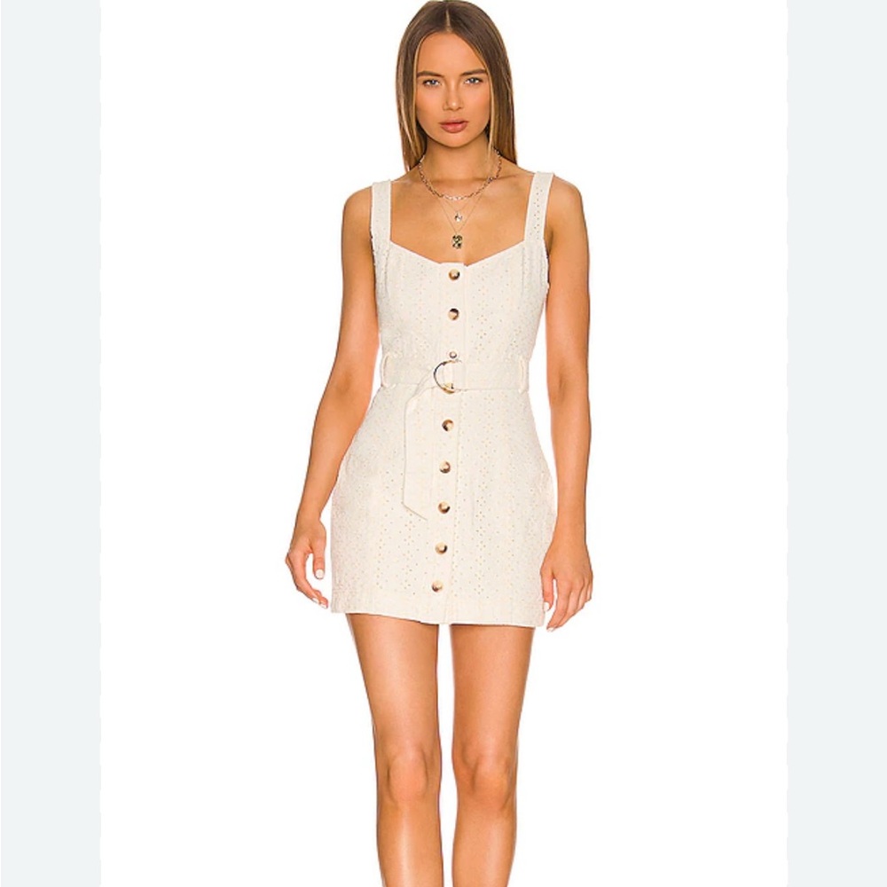 REVOLVE Cream Eyelet Button-Front Mini Dress